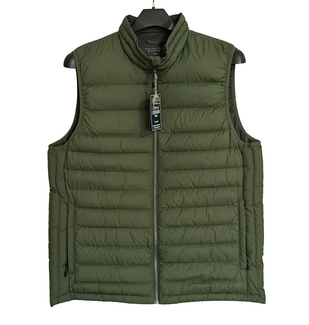 Roundtree & Yorke Down Vest Men's XLT Full Zip Packable Pockets Hunter Green NWT